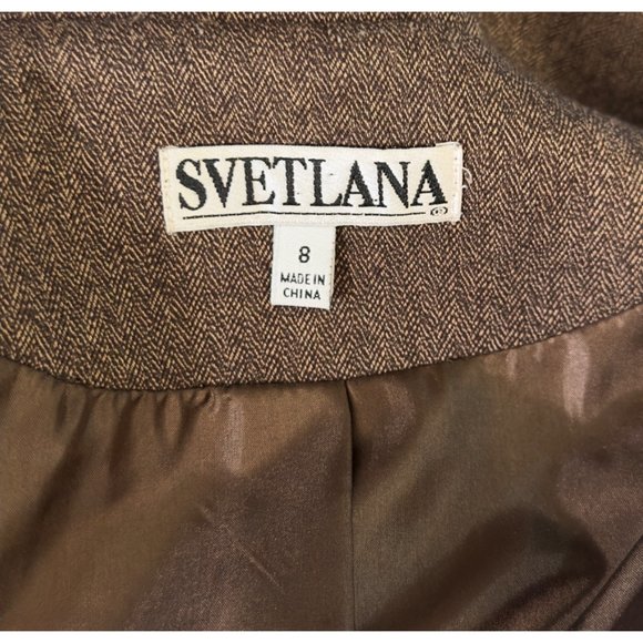 Svetlana Brown Blazer Contrast Lapel Rhinestone Statement Button Closure Size 8 - Picture 9 of 10